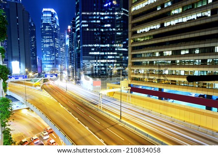 hong kong modern city High speed traffic and blurred light trails