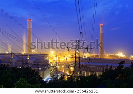 coal power station and night blue sky in hong kong