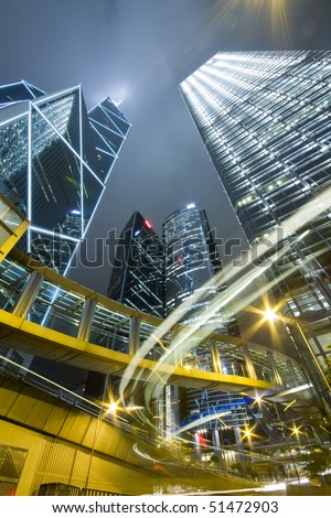 Hong Kong at night with highrise buildings