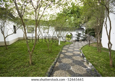chinese style garden with trees and plants