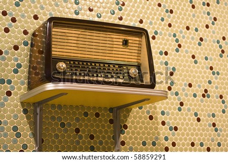 vintage radio on yellow background