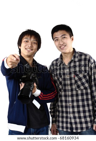 two asia man with camera