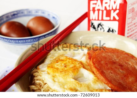 chinese breakfast - noodel,egg,milk