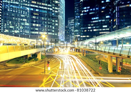 Traffic through the city (traffic seen as trails of light)