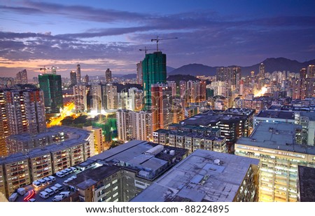hongkong urban area in sunset moment