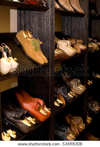 Designer Shoe Warehouse  on Stock Photo   Men S Italian Designer Leather Shoes On A Menswear Store