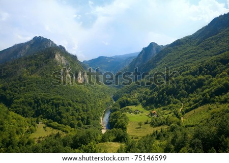 Montenegro. Mountains. Tara river canyon in bright sunny weather. The deepest canyon in Europe. Summer