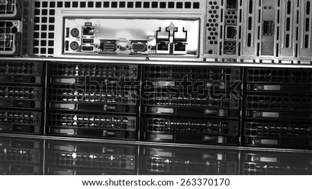 Hard drives in data center storing information.