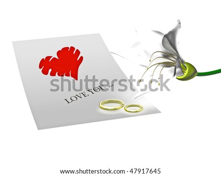 Letter with heart , two rings and flower