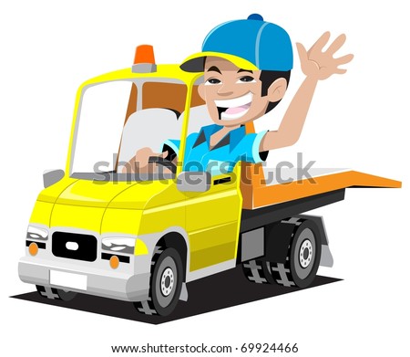 stock vector tow truck driver