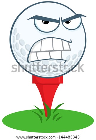 Angry Golf Ball Over Tee. Vector Illustration