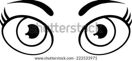 Black And White Cute Women Cartoon Eyes. Vector Illustration Isolated on white