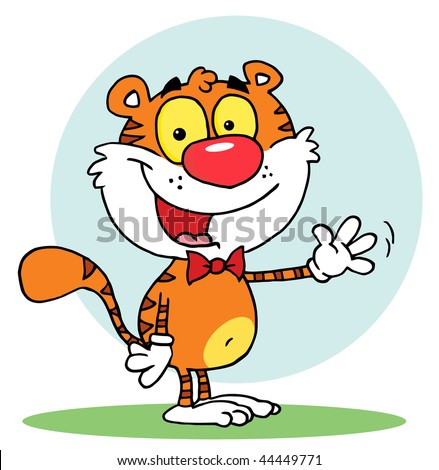 stock vector : Cartoon Character Animal Tiger Waving A Greeting,background
