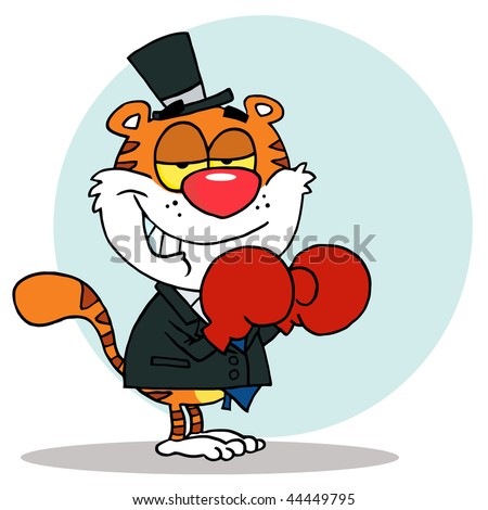 stock vector : Cartoon Character Happy Tiger With Boxing Gloves,background