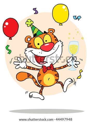 stock vector : Cartoon Character Animal Happy Tiger In Party,background