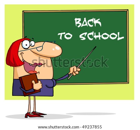 Female Teacher Pointing To A Back To School Chalkboard