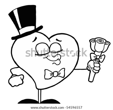 Black And White Rose Outline. stock vector : Black And White