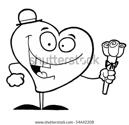stock vector : Black And White Coloring Page Outline Of A Sweet Heart Giving 