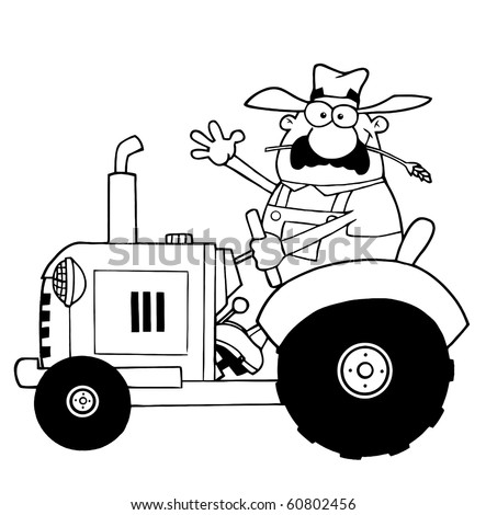 Tractor Coloring Pages on Outlined Farmer Waving And Driving A Tractor Stock Vector 60802456