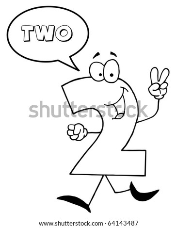 stock vector Outlined Friendly Number 2 Two Guy With Speech Bubble