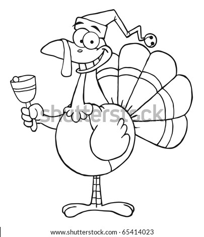 stock vector : Outline Turkey Cartoon Character Ringing A Bell