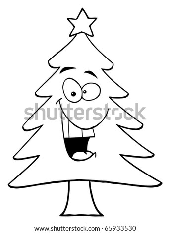 Outline Cartoon Christmas Tree Stock Vector Illustration 65933530 : Shutterstock