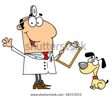 Cartoon Girl Vet. Cartoon Dog Veterinarian