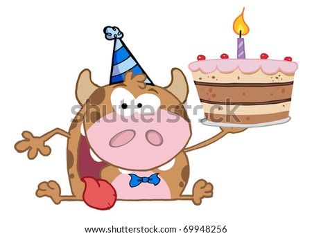 happy birthday cartoon characters. stock photo : Happy Calf