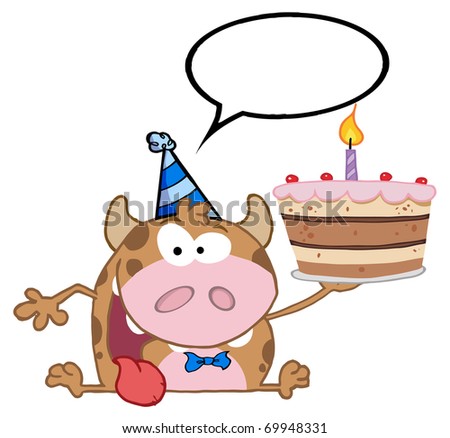 happy birthday cartoon characters. stock photo : Happy Calf