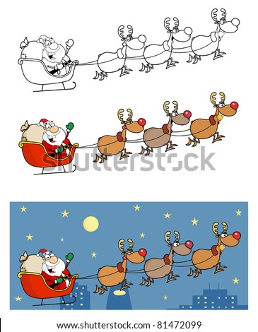 santa clause 2 reindeer. stock vector : Christmas Santa Clause Sleigh With Reindeer .