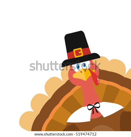 Pilgrim Turkey Bird Cartoon Mascot Character Peeking From A Corner. Vector Illustration Flat Design Isolated On White Background