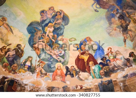 RAPALLO APRIL 17: Ceiling painting of monopteros on April 17th, 2015 in Rapallo, Italy