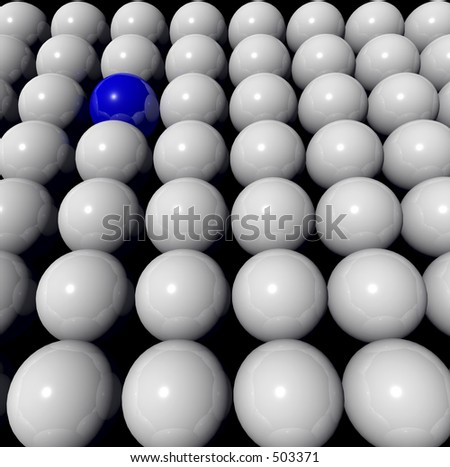 one blue ball amongst many white balls