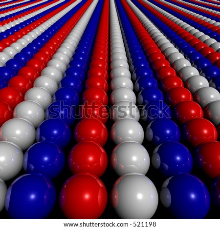3D rendering of red white and blue reflective balls