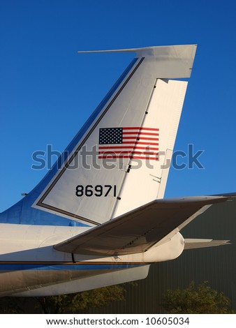 Flag on tail of Air Force One, Boeing 707 at Pima Air Museum