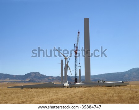 Giant wind turbines being constructed in the desert near Milford, Utah