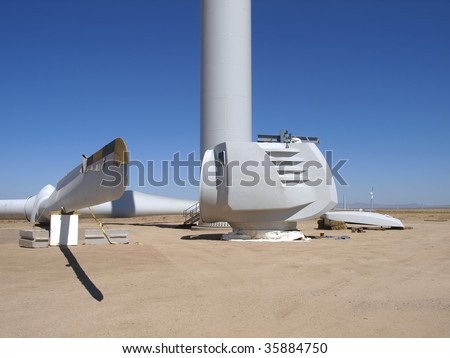 Giant wind turbine awaiting assembly at wind farm near Milford, Utah