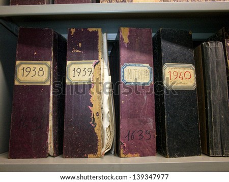 old vintage files in a storage room