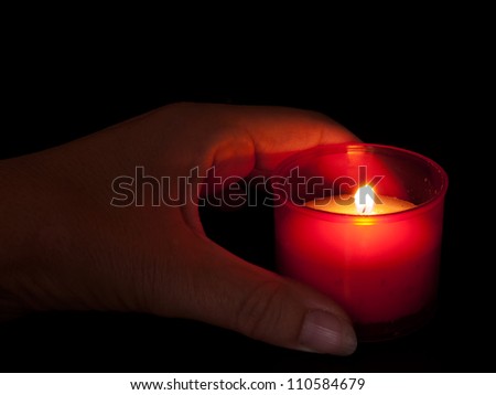 Red votive candle, in memory, natural candlelight