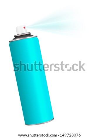 Turquoise Blue Spray Can With Spray - White Background