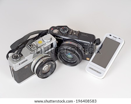 TUSCANY, ITALY -Â?Â? MAY 22, 2014: Camera and photography technology advances at a swift rate. Cameras which were new and exciting in their time become ever-more quickly replaced by new.