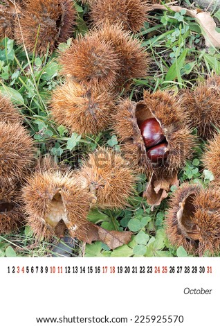 Calendar 2015 October. Easily customisable template. Sweet chestnuts.