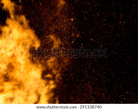 Halloween type background. Real raging bonfire with sparks at night.