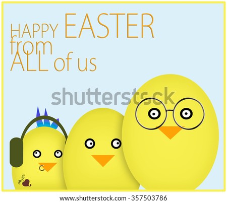 Easter fun design, Problem family greetings card. Chick family. One with piercings, tattoo.