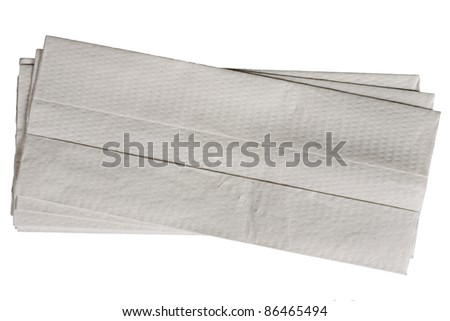 Off-white disposable paper towels, isolated over white