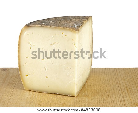 stock photo   cave matured with ash  pecorino sheep cheese on wooden block
