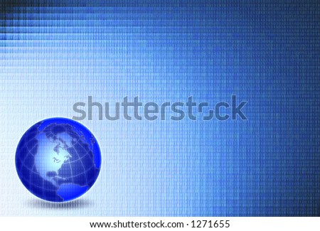 Glowing globe with binary code and gradient blue background