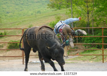 Bull rider jumping off bull