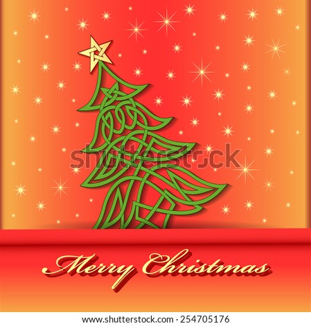 illustration festive background with Christmas tree of Celtic weave pattern