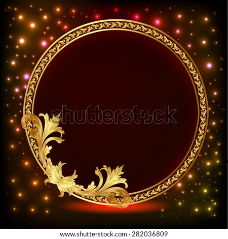 Romantic background illustration frame with gold pattern and stars